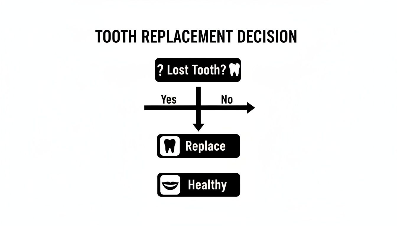 Charles E. Boren | Your Guide to Extracted Tooth Replacement in Bellaire, TX A simple flowchart illustrating the decision process for tooth replacement based on tooth loss status.