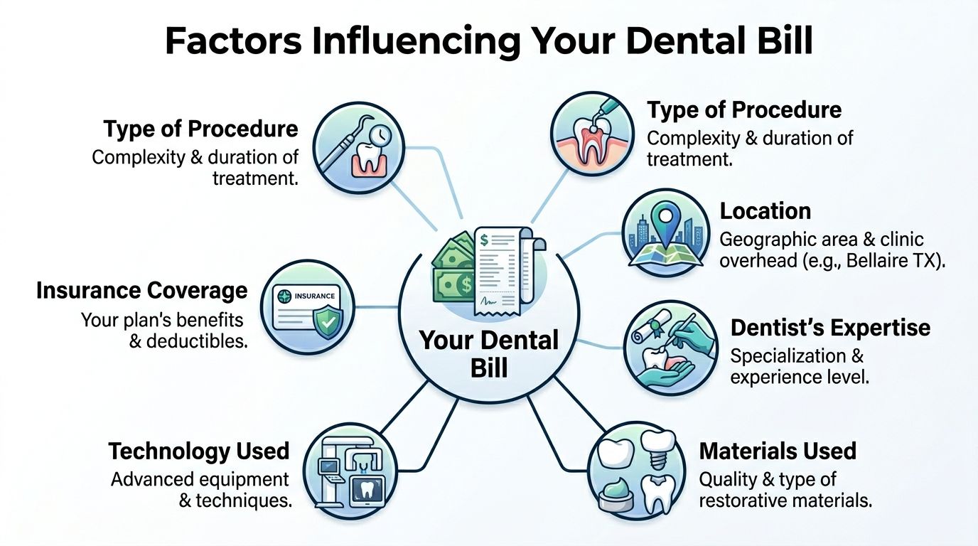 Charles E. Boren | Dentist Appointment Price in Bellaire, TX | Charles E. Boren A diagram illustrating the various factors that influence the total cost of a patient's dental bill.